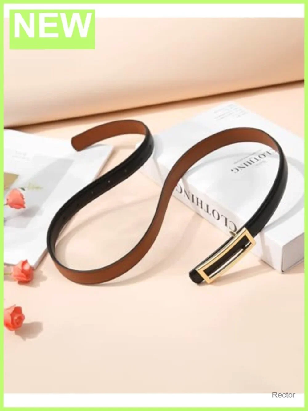 Reversible Skinny Faux Leather Belt, 2-in-1, Gold Buckle, Adjustable
